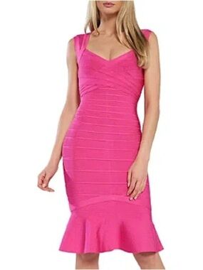 HERVE LEGER Cutout Bandage Dress In Hot Pink| Sz: XS